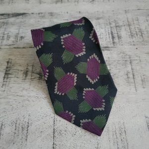Giorgio Armani Vintage Abstract Print Black Purple Green Silk Tie 56" x …